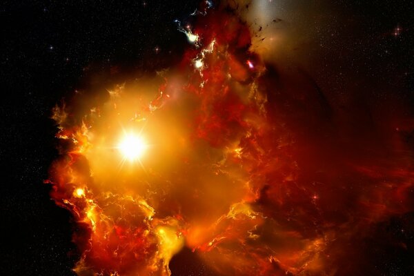 El magnífico resplandor de una nebulosa de color en el espacio