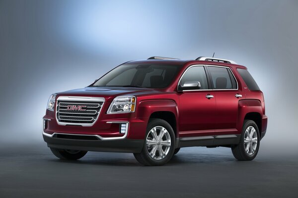 Pintura de un auto rojo en un fondo neutro 2015, gmc