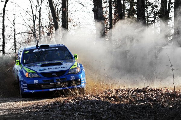 Deportivo subaru deriva en el bosque
