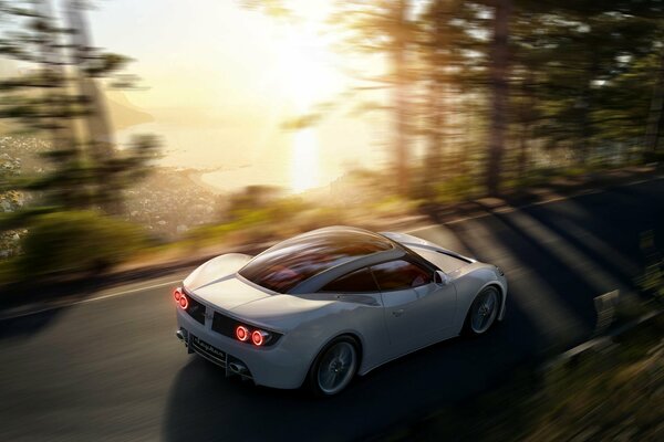 Montar rápido blanco hermoso coche deportivo