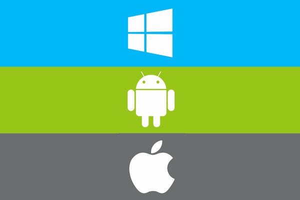Emblemas de los sistemas operativos. Android, windows, apple