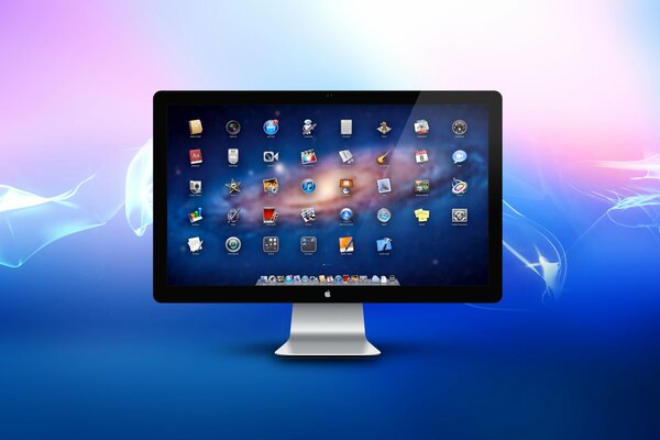 Monitor de gadget sobre un fondo azul con humo