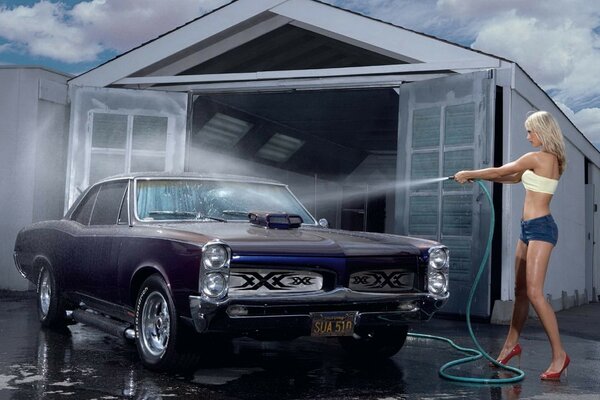 Chica lavando el coche xxx