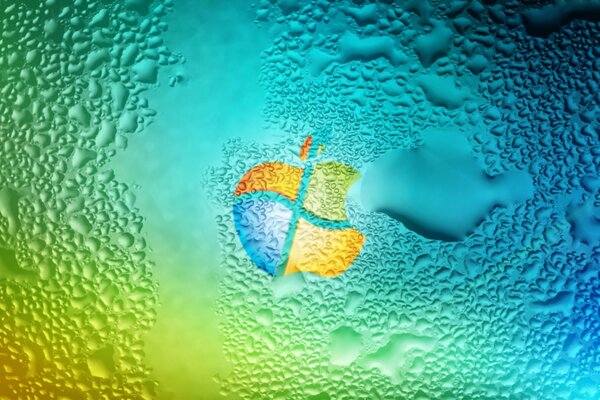 Manzana con textura de windows sobre fondo de gotas