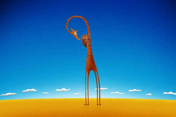 En la figura, el desierto y el lémur en una jirafa