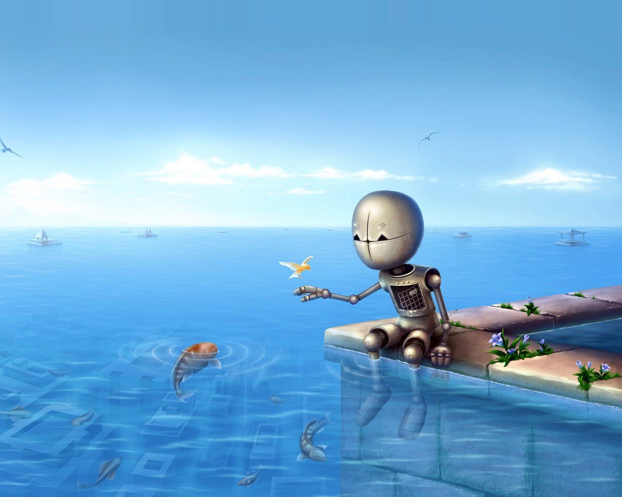 robot peces horizonte mar