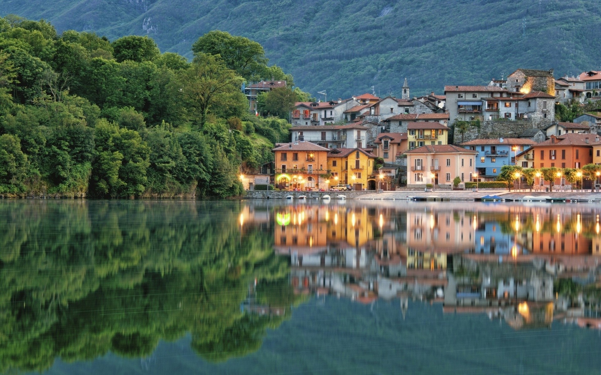 italia piamonte reflexión lago edificio paseo marítimo mergozzo