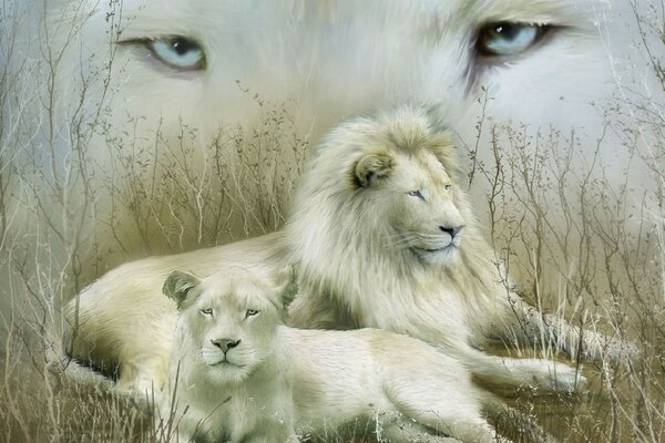 Pareja de leones vacacionistas familiares