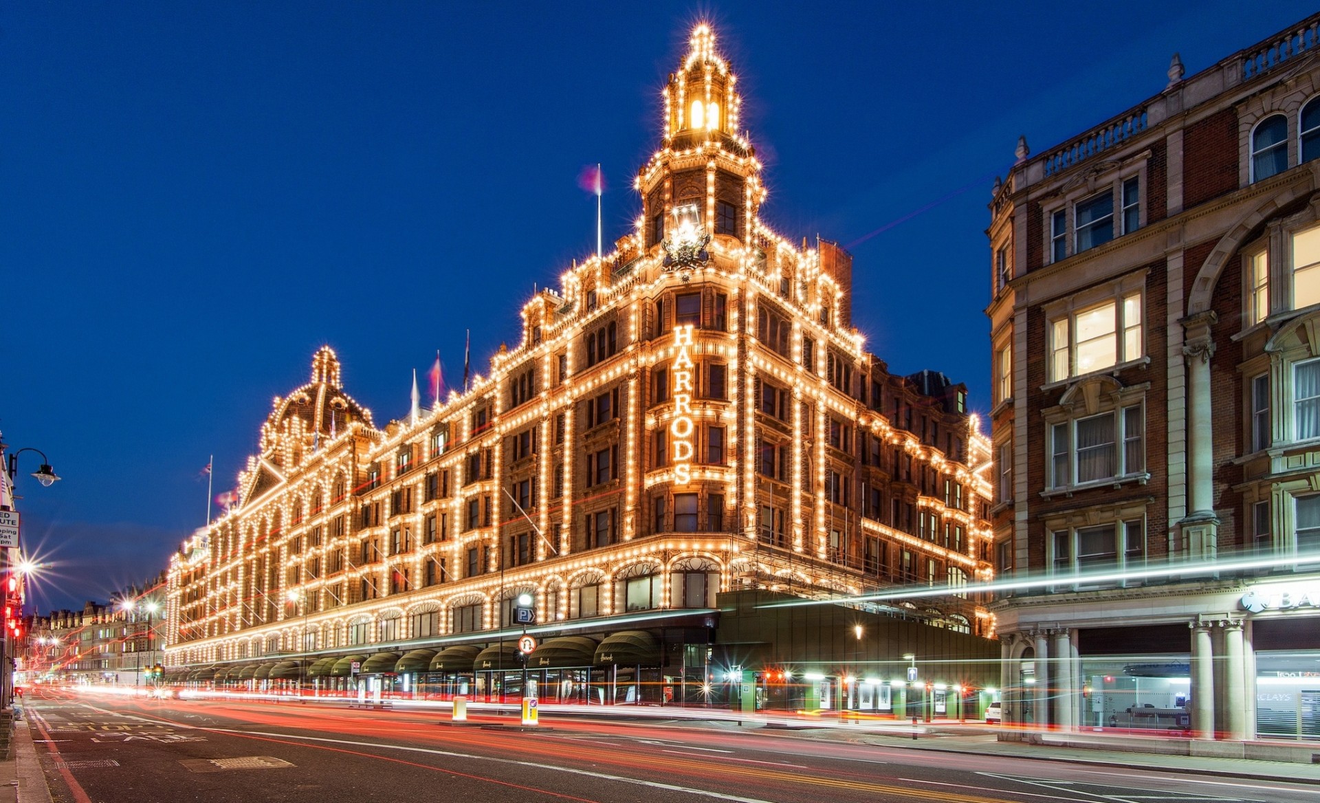 luces reino unido noche grandes almacenes inglaterra carretera edificio londres harrods iluminación