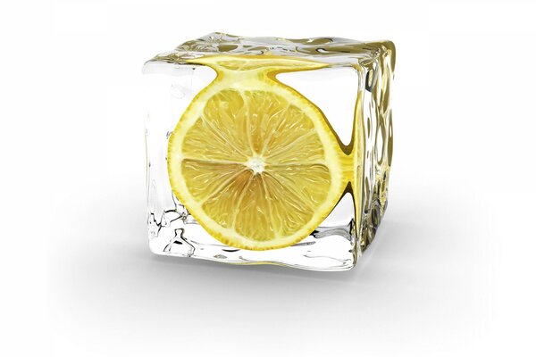 Limón agrio en un cubo de hielo