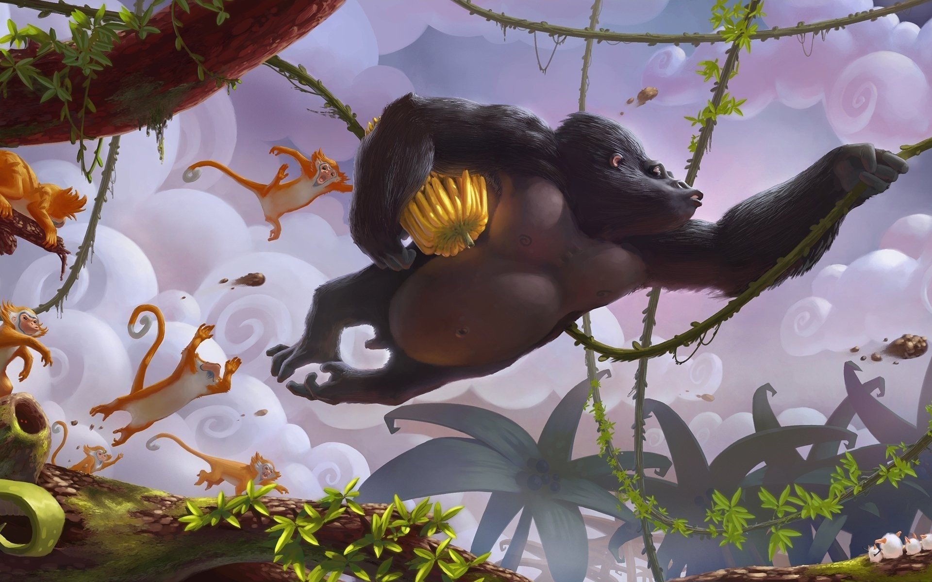 bosque gorila animales flor dibujos anime