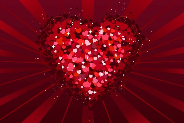 Una Postal de un gran corazón que tiene muchos corazones pequeños