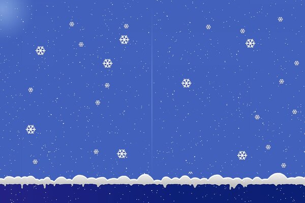 Los copos de nieve blancos sobre un fondo azul caen en la nieve