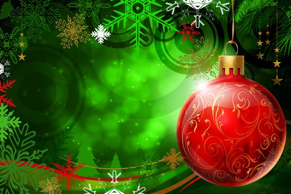 Bola roja de año nuevo colgando en el árbol de Navidad