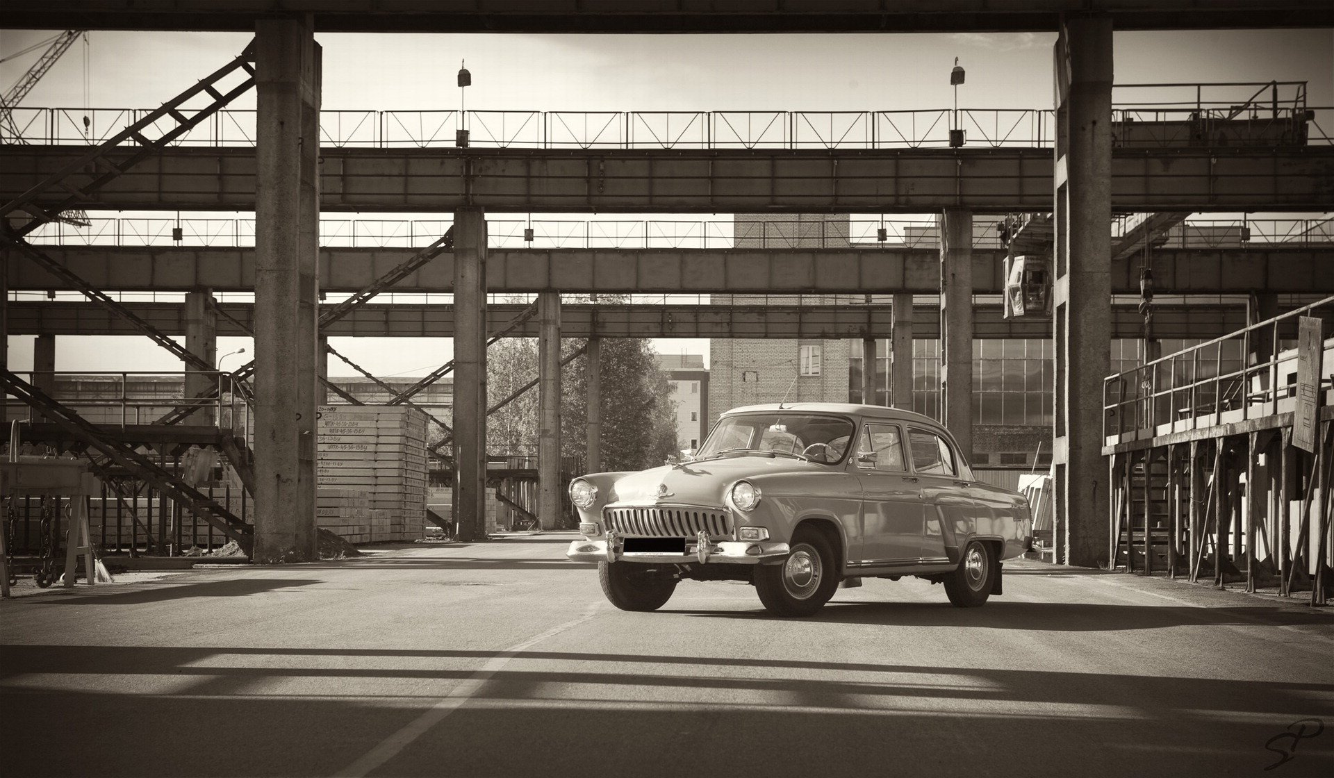 gas volga máquina retro fábrica papel pintado