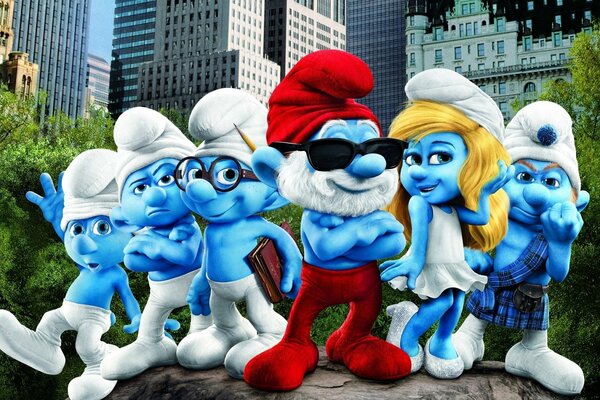 Gnomos de dibujos animados en una metrópolis ruidosa