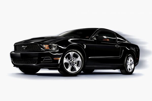 Mustang negro sobre fondo blanco