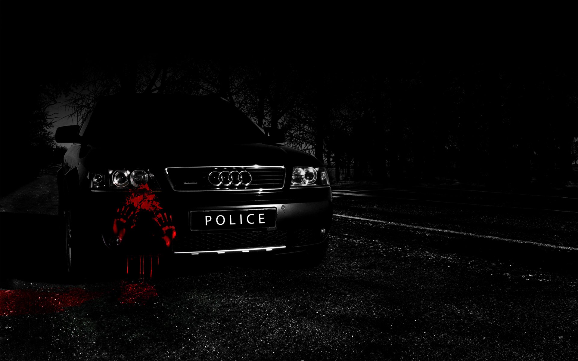allroad audi policía noche sangre bosque carretera coche negro audi