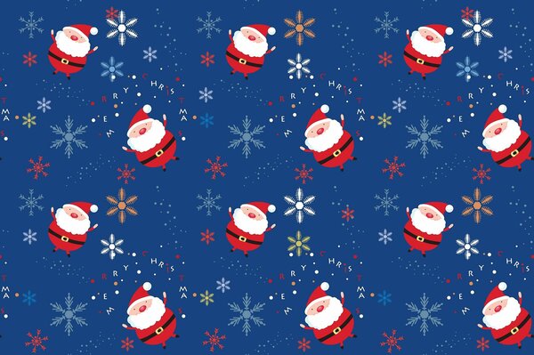 Textura de Santa Claus con copos de nieve sobre fondo azul