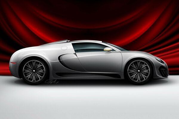 Imagen en el gráfico del coche bugatti sobre un fondo rojo