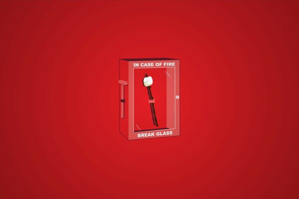 Caja con martillo en caso de incendio sobre fondo rojo