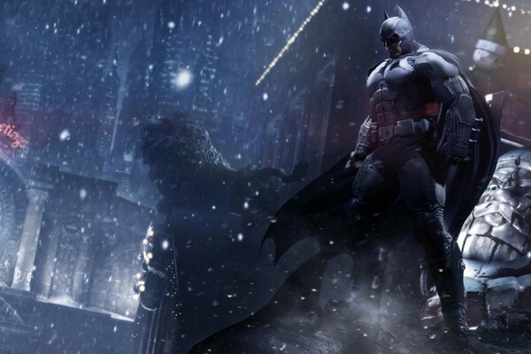Batman en medio de un paisaje urbano