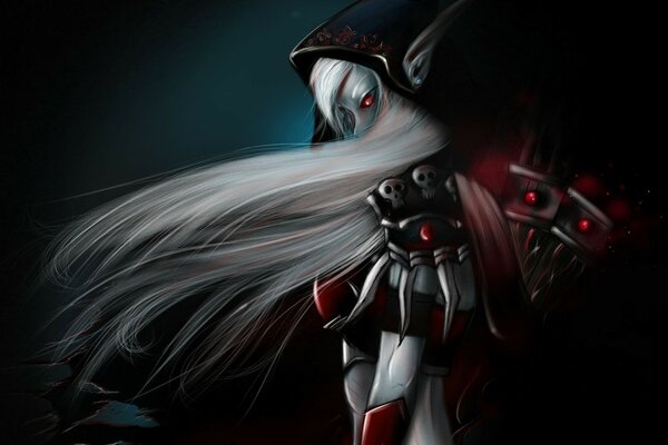 Elfo de Sylvanas con armadura de ojos rojos
