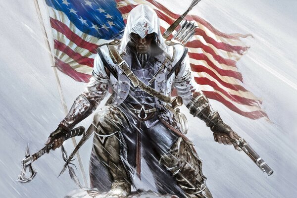 Bandera a espaldas del guerrero Assassins creed