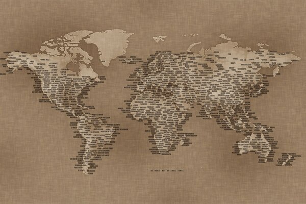 Mapa del mundo con palabras en Inglés y color beige