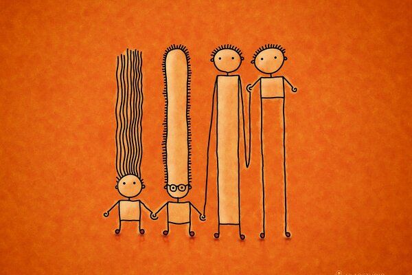 Dibujo esquemático de una familia de cuatro