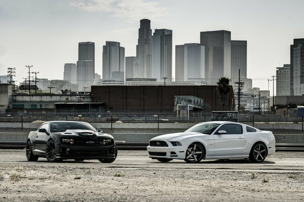 Chevrolet blanco en el fondo de los rascacielos