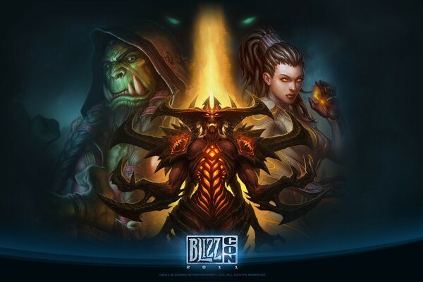 El arte de la blizzcon donde están Thrall diablo y la chica de StarCraft