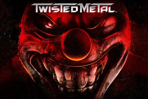 Cara de miedo en la máscara de metal