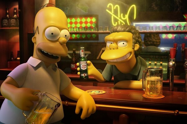 Los simsons beben cerveza en un Bar