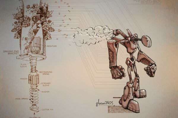 Diagrama del mecanismo del robot en la imagen