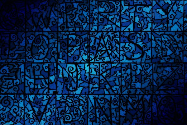 Mosaico de color azul con diferentes letras
