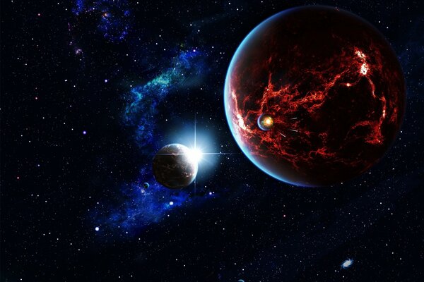 Arte 3D planetas en el espacio en el fondo de la galaxia