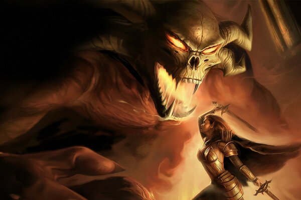 Batalla de demonio y fantasía chica