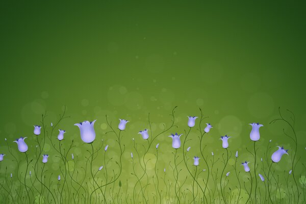 Modestas flores azules sobre un fondo verde