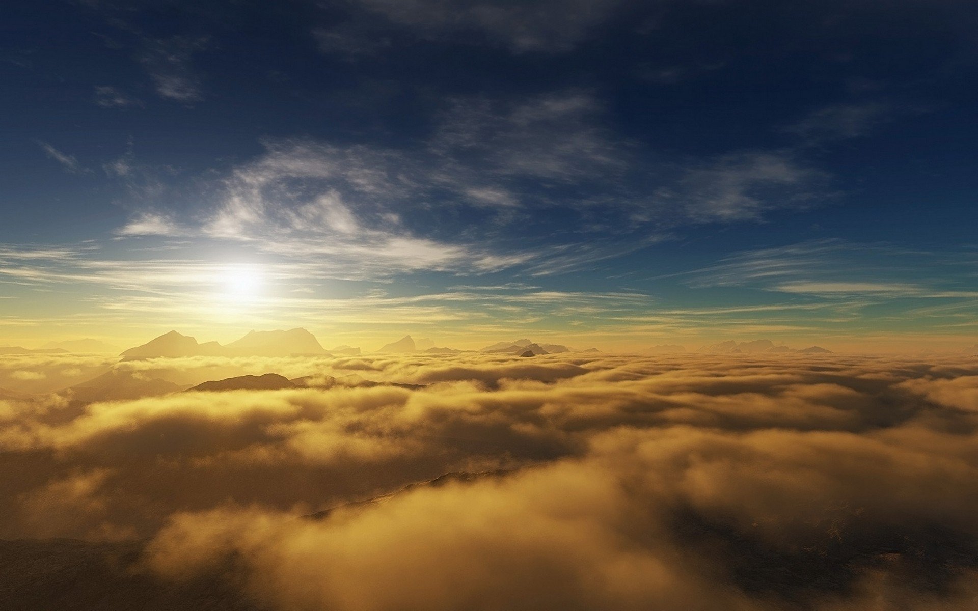 nubes montañas cielo sol