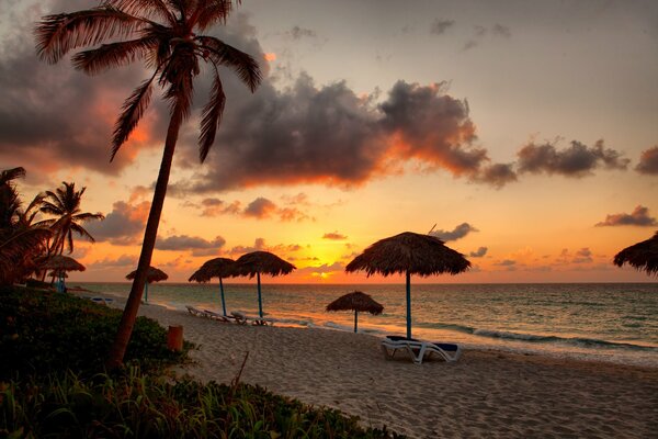 Playa tropical al atardecer