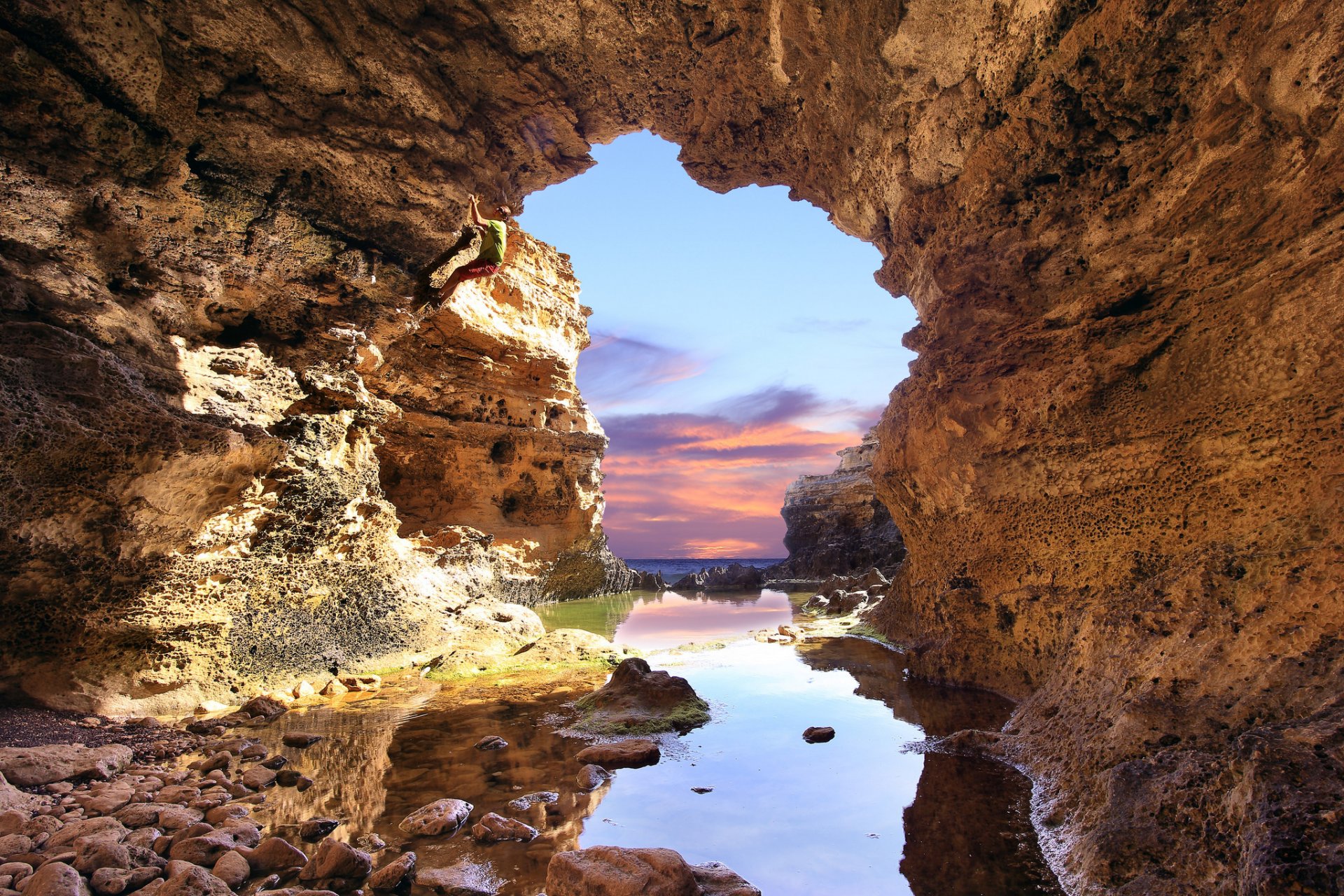rocas mar cueva gruta marea baja