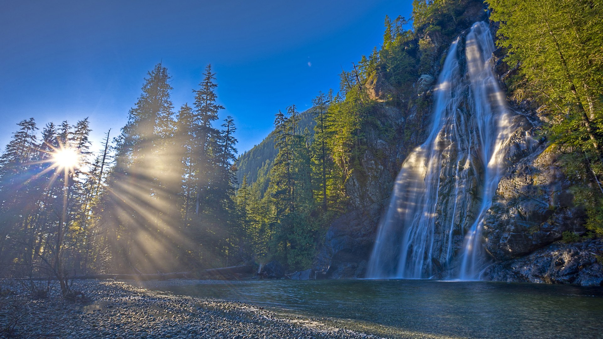 canadá naturaleza cascada río bosque sol
