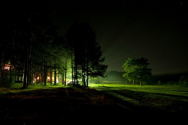 Noche de campo verde y resplandor