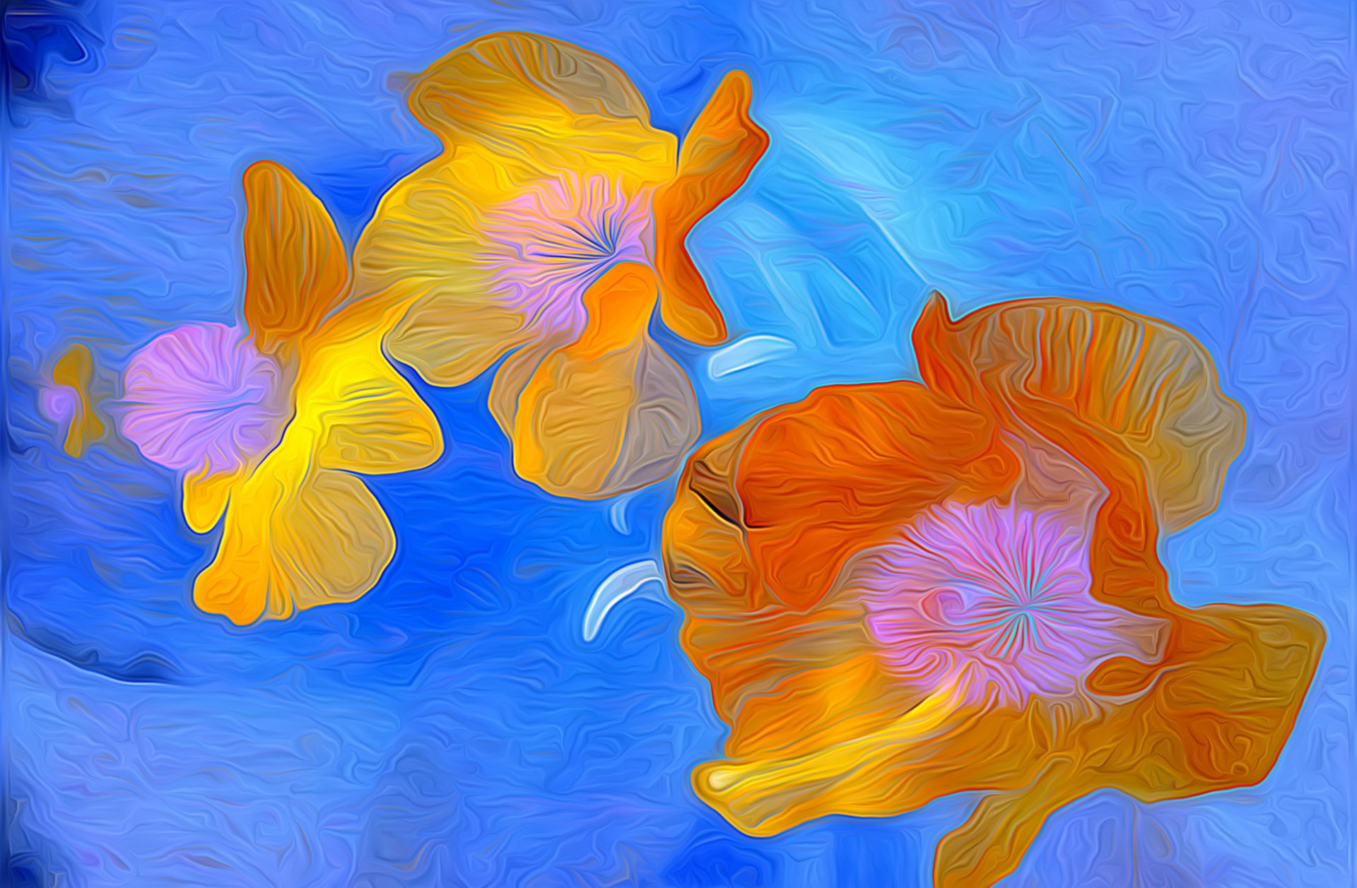 agua flores pétalos líneas renderizado