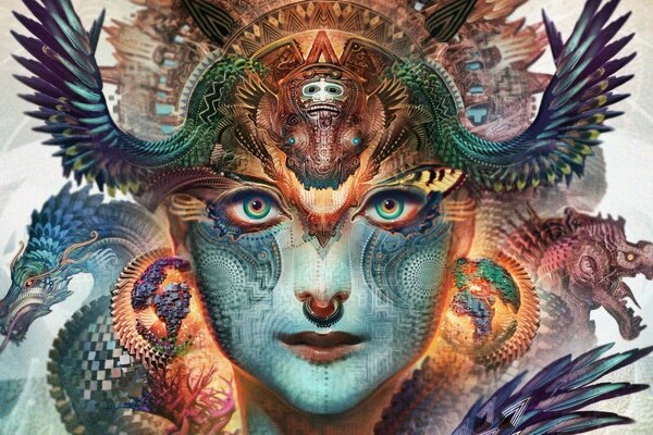 Alquimia del espíritu chica dibujada con dos dragones