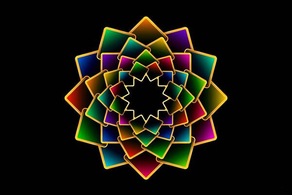 Poliedro volumétrico multicolor de cuadrados