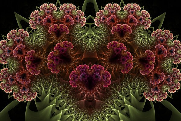 Abstracción flores verde rojo