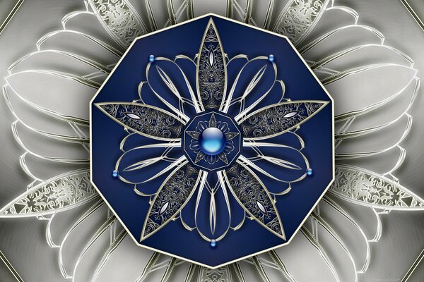 Patrón en forma de estrella de pétalos blancos con cuentas azules