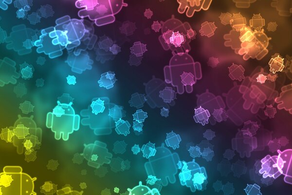 Iconos de color de android colocados al azar en la imagen